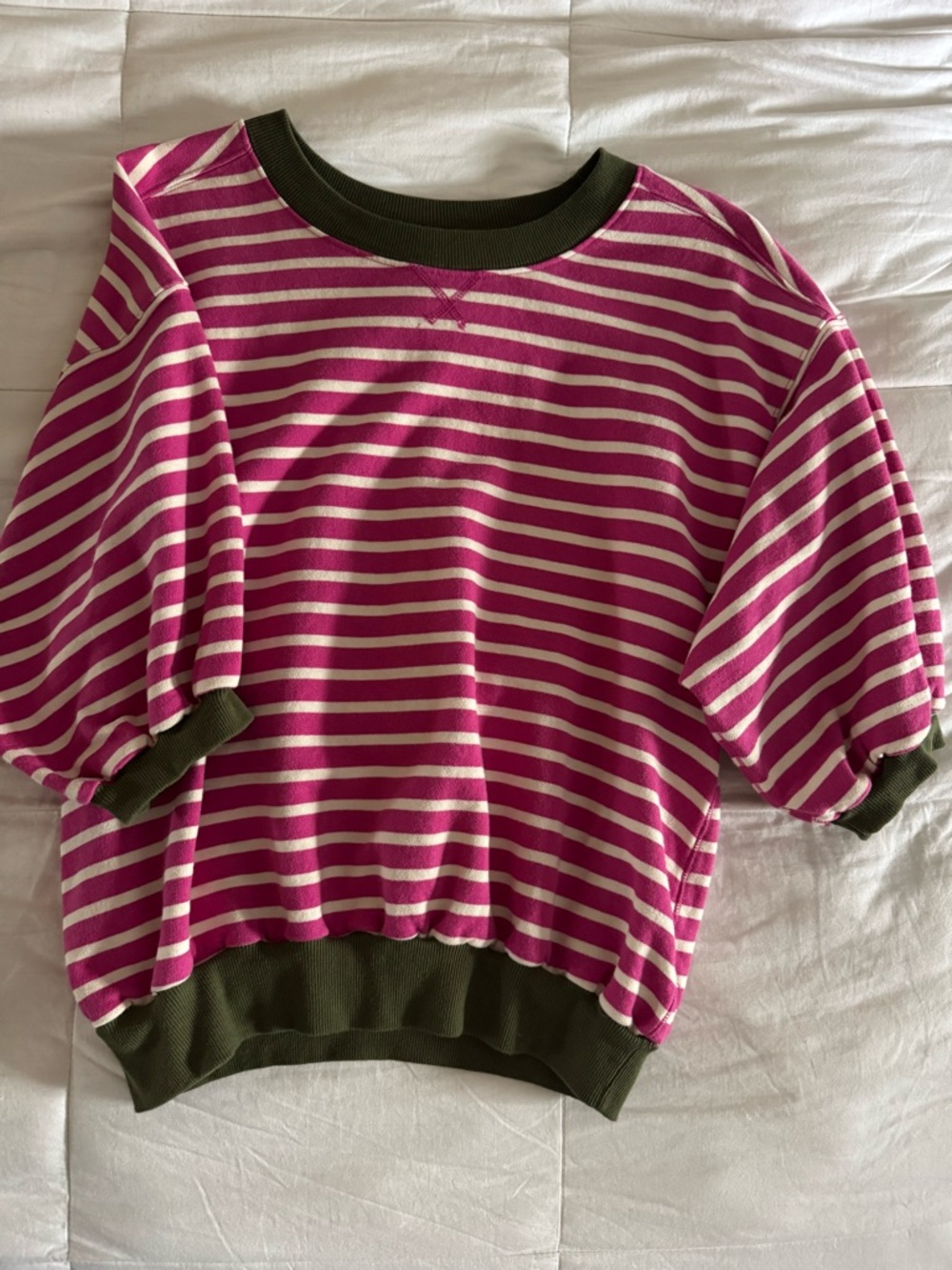 Pilcro Striped Sweatshirt in Fuchsia and Olive